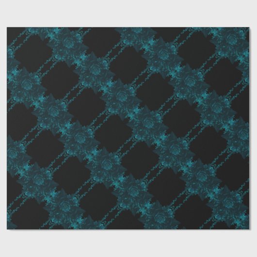 Aquamarine Rose Schwarz-Gotik-Hochzeit Geschenkpapier (Flach)