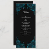 Aquamarine Rose Schwarz-Gotik-Hochzeit Menükarte (Vorne/Hinten)