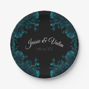 Aquamarine Rose Schwarz-Gotik-Hochzeit Pappteller