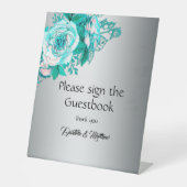 Aquamarine Rose Silver Elegance Hochzeit Sockelschild (Vorderseite)