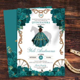Aquamarine Rose Western Charro Quinceanera Einladung