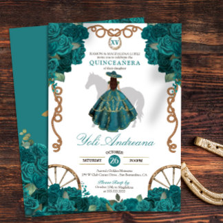 Aquamarine Rose Western Charro Quinceanera Einladung