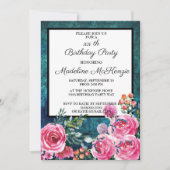 Aquamarine Rosenstrahlen Geburtstagsparty Einladung (Vorderseite)