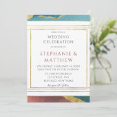 Aquamarine Rostkupfer Agate Gold Geometrische Hoch Einladung (Stehend Vorderseite)