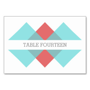 Aquamarine rote geometrische Triad-Tafelkarte Tischnummer