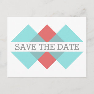 Aquamarine rote geometrische Triade Save the Date Ankündigungspostkarte