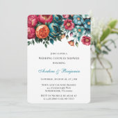 Aquamarine Rote Orange Blütengoldverheiratung Dusc Einladung (Stehend Vorderseite)