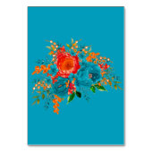 Aquamarine Rote Orange Botanische Blumenhochzeit Tischnummer (Rückseite)