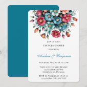 Aquamarine Rote Orange Bouquet Blumengoldpaare Dus Einladung (Vorne/Hinten)