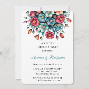 Aquamarine Rote Orange Bouquet Blumengoldpaare Dus Einladung