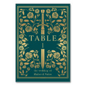 Aquamarine Royal Medieval Sword Wedding Tischnumme Tischnummer (Rückseite)