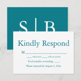 Aquamarine RSVP-Karte für Monogramm Dankeskarte