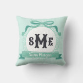 Aquamarine, rückwärts gerichtete Bogen-Monogramm Kissen (Rückseite)