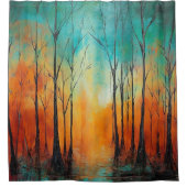 Aquamarine Ruhe verzaubert: Aquarellwald-Show Duschvorhang (Vorderseite)