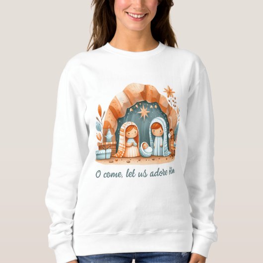 Aquamarine, ruhmreiche Weihnachtskrippe Religiös Sweatshirt (Vorderseite)