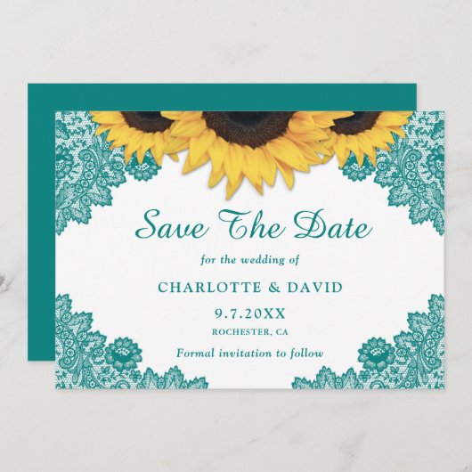 Aquamarine Rustikal-Chic-Sonnenblumenhochzeit Save The Date (Vorne/Hinten)