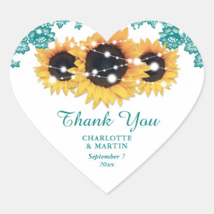 Aquamarine Rustikal-Chic-Spitzen-Sonnenblumen-Hoch Herz-Aufkleber