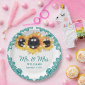 Aquamarine Rustikal-Chic-Spitzen-Sonnenblumen-Hoch Pappteller (Party)