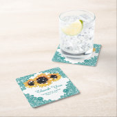 Aquamarine Rustikal-Chic-Spitzen-Sonnenblumen-Hoch Rechteckiger Pappuntersetzer (Vor Ort)