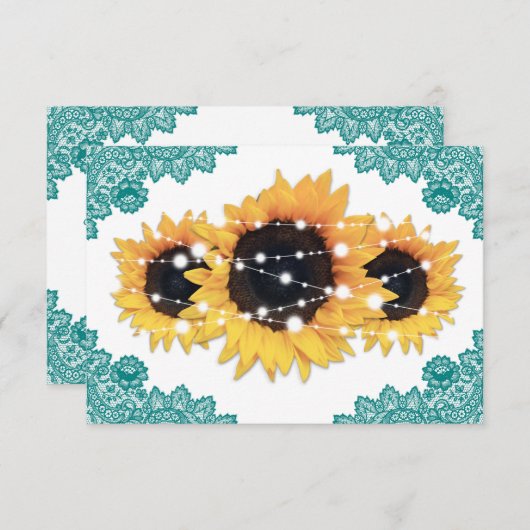 Aquamarine Rustikal-Chic-Spitzen-Sonnenblumen-Hoch RSVP Karte (Vorne/Hinten)