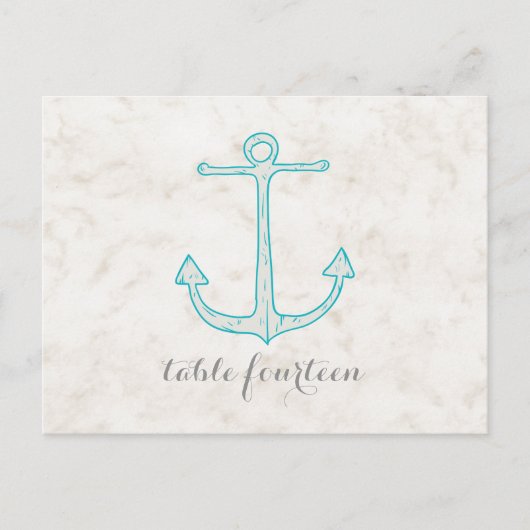 Aquamarine rustikale Anker-Tischnummer Postkarte (Vorderseite)
