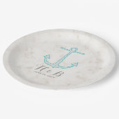 Aquamarine Rustikale Ankerhochzeit Pappteller (Schrägansicht)