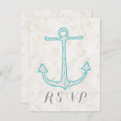 Aquamarine Rustikale Ankerhochzeit RSVP Postkarte (Vorne/Hinten)