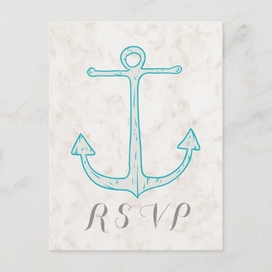 Aquamarine Rustikale Ankerhochzeit RSVP Postkarte (Vorderseite)
