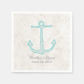 Aquamarine Rustikale Ankerhochzeit Serviette (Vorderseite)