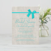 Aquamarine Rustikale Burlap Bridal Dusche Einladun Einladung (Stehend Vorderseite)