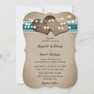 Aquamarine Rustikale Burlap Lace Hochzeit Einladung