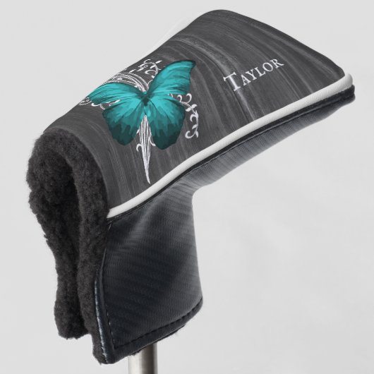 Aquamarine Rustikale Butterfly Personalisierter Go Golf Headcover (3/4 Vorderseite)