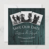 Aquamarine rustikale FotoCollage Save the Date (Vorderseite)