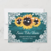 Aquamarine Rustikale Hochzeit der Sonnenblumen Ankündigung (Vorderseite)