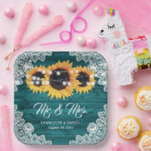 Aquamarine Rustikale Hochzeit der Sonnenblumen Pappteller (Party)