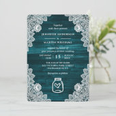 Aquamarine Rustikale Holz Mason Jar Blumenzange Ho Einladung (Stehend Vorderseite)