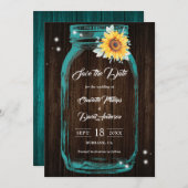 Aquamarine Rustikale Holz Mason Jar Sonnenblumenho Save The Date (Vorne/Hinten)