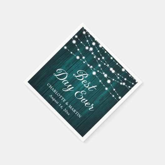 Aquamarine Rustikale Holzkleckse Hochzeit Serviette (Ecke)