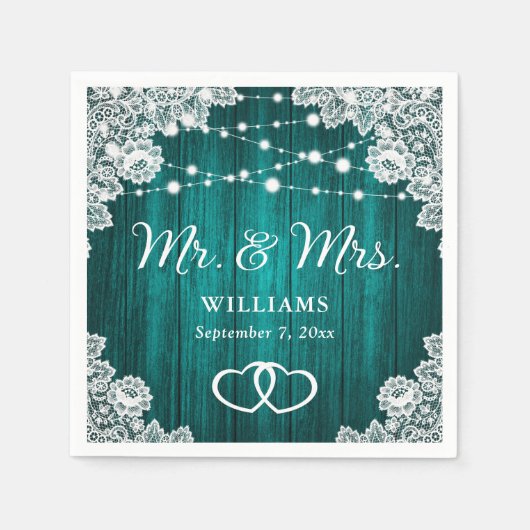 Aquamarine Rustikale Holzwinkerneigung Serviette (Vorderseite)