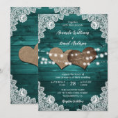 Aquamarine Rustikale Holzwurzel-Schnürsenkel Einladung (Vorne/Hinten)