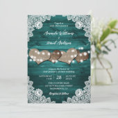 Aquamarine Rustikale Holzwurzenkrawatte Hochzeit Einladung (Stehend Vorderseite)