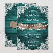 Aquamarine Rustikale Holzwurzenkrawatte Hochzeit Einladung (Vorne/Hinten)