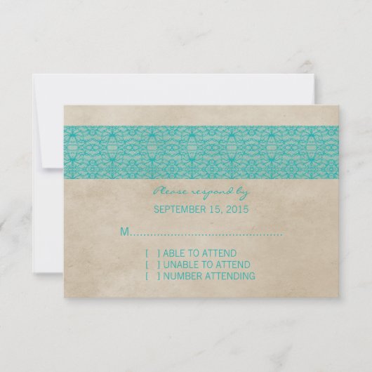 Aquamarine rustikale Lace Response Card RSVP Karte (Vorderseite)
