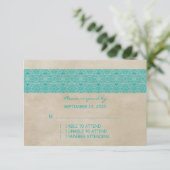 Aquamarine rustikale Lace Response Card RSVP Karte (Stehend Vorderseite)