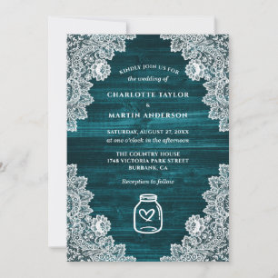 Aquamarine rustikale Land Holz Mason Jar Wedding Einladung