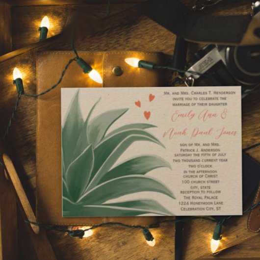 Aquamarine rustikale Landzunge Sukkulente Hochzeit Einladung