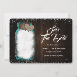 Aquamarine rustikale Mason Jar String Lights Wood  Save The Date