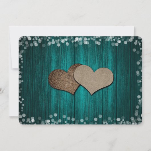 Aquamarine rustikale Mason Jar String Lights Wood Save The Date (Rückseite)