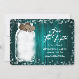 Aquamarine rustikale Mason Jar String Lights Wood Save The Date