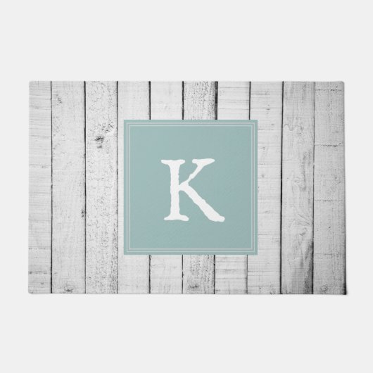 Aquamarine rustikale Monogramm Doormat Fußmatte (Vorderseite)